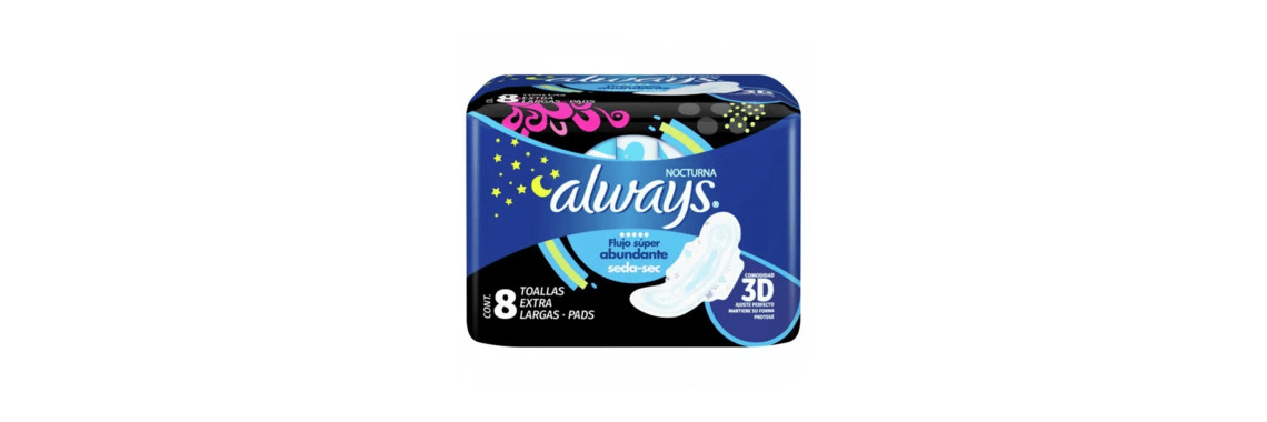 Always Toallas Femeninas Nocturnas Ultra Protección Larga 8 pzas