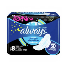 Always Toallas Femeninas Nocturnas Ultra Protección Larga 8 pzas